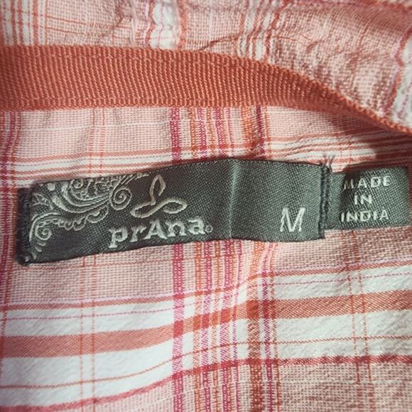 Prana Anja Button Up Hooded Popover Long Sleeve Pink Plaid Size M - Picture 9 of 11